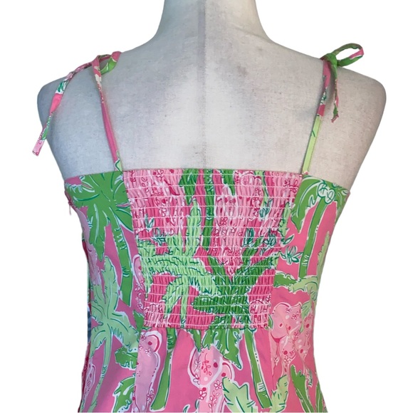 RARE Vintage Lilly Pulitzer Taboo Elephant Palm Print Pink Tie Bow Dress - 6 - Picture 6 of 10